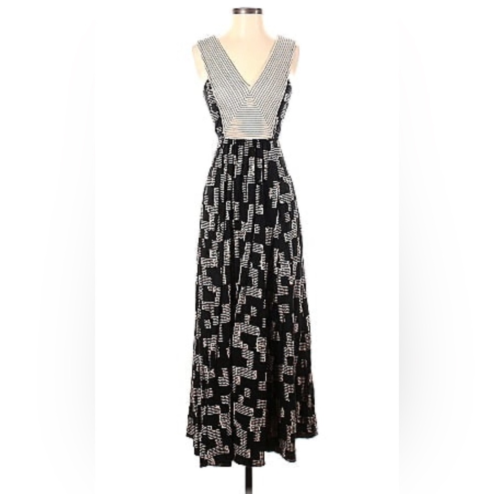 Tracy Reese Black Beige Maxi Dress Sleeveless Small